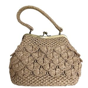 Patricia Nash Scalloped Straw Raffia Laureana Satchel Purse | Natural Tan